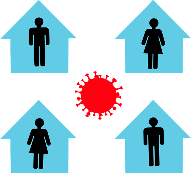 vier Menschen in vier Häusern Isolation Quarantäne